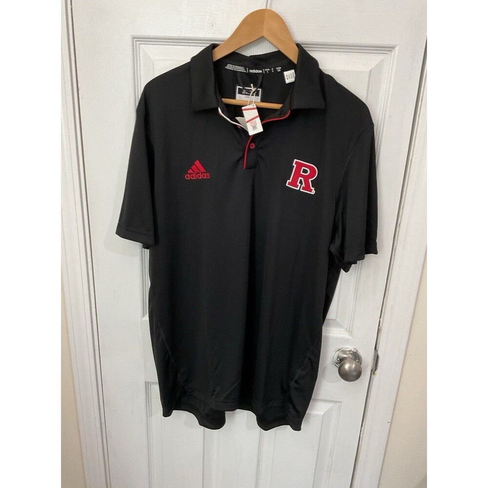 Adidas Rutgers Scarlet Knights Polo Shirt Mens Large Black Red Golf NWT